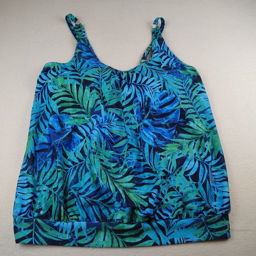 Younique Soft Padded Scoop Neck Tankini Swim Top Blue Palm Leaf Sz XXL - Picture 3 of 11